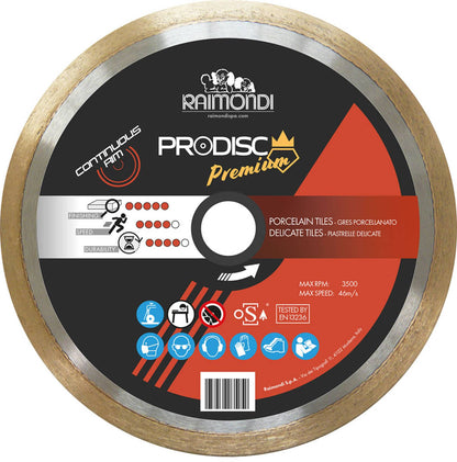 Raimondi 179CC300CAF Disco Diamantato a Corona Continua ad Alte Prestazioni Ideale per Gres Porcellanato e Piastrelle in Ceramica Con Superfici Delicate Per Segatrice Prodisc Premium Massimo RPM 3500 Diametro Ø 300 mm