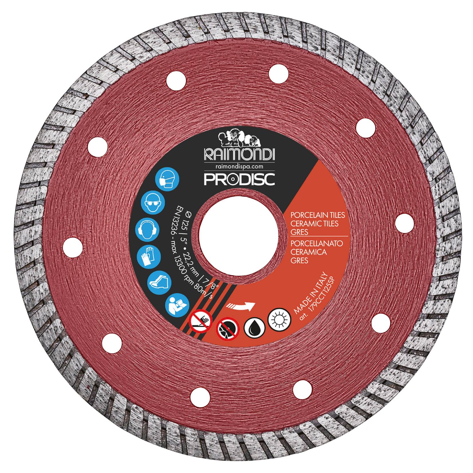 Raimondi Disco Diamantato Turbo 179CCT125SP Prodisc Ideale Per Gres Porcellanato Ceramica Per Smerigliatrice Da Usare Con Acqua o a Secco Massimo RPM 11000 Diametro Ø 125 mm
