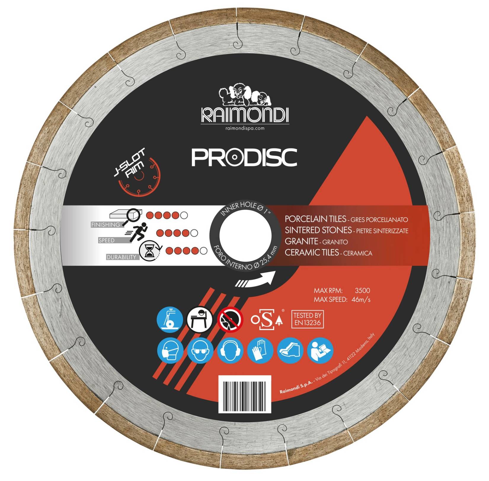 Raimondi 179SET250CBE Disco Diamantato a Settori Ravvicinati Ideale per Ceramica Gres Porcellanato Pietre Sinterizzate Granito Per Segatrice da Banco Da Usare Con Acqua Prodisc Massimo RPM 3500 Diametro Ø 250 mm