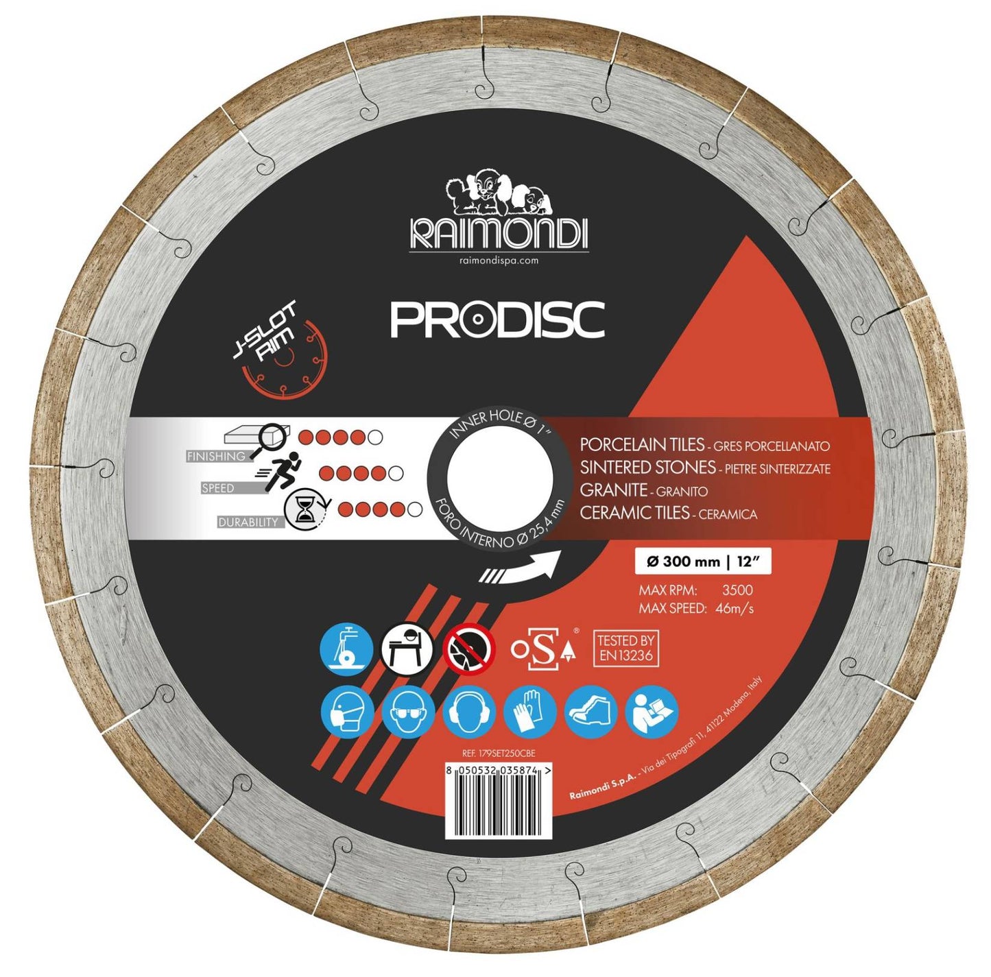 Raimondi 179SET300CBE Disco Diamantato a Settori Ravvicinati Ideale per Ceramica Gres Porcellanato Pietre Sinterizzate Granito Per Segatrice da Banco Da Usare Con Acqua Prodisc Massimo RPM 3500 Diametro Ø 300 mm