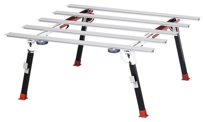 Raimondi BIGFOOT XXL 394MBXXL01R Banco Di Lavoro Modulare Dotato di Gambe Pieghevoli Piedi Ruote Ganci Supporto Struttura Acciaio Profili Alluminio Anodizzato Robusto Stabile Misura Piano 170x100-150 cm Altezza Regolabile 75-81 cm Portata Massima 150 Kg