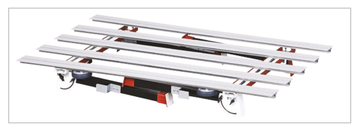 Raimondi BIGFOOT XXL 394MBXXL01R Banco Di Lavoro Modulare Dotato di Gambe Pieghevoli Piedi Ruote Ganci Supporto Struttura Acciaio Profili Alluminio Anodizzato Robusto Stabile Misura Piano 170x100-150 cm Altezza Regolabile 75-81 cm Portata Massima 150 Kg
