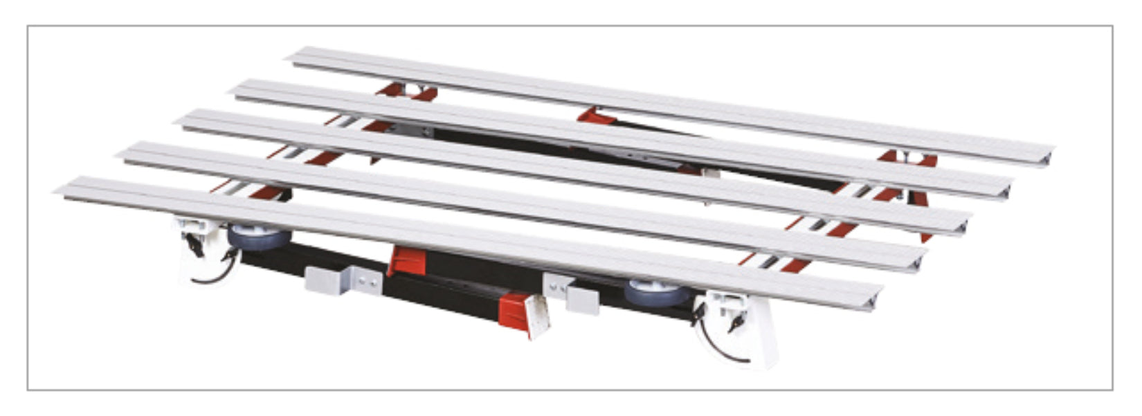 Raimondi BIGFOOT XXL 394MBXXL01R Banco Di Lavoro Modulare Dotato di Gambe Pieghevoli Piedi Ruote Ganci Supporto Struttura Acciaio Profili Alluminio Anodizzato Robusto Stabile Misura Piano 170x100-150 cm Altezza Regolabile 75-81 cm Portata Massima 150 Kg