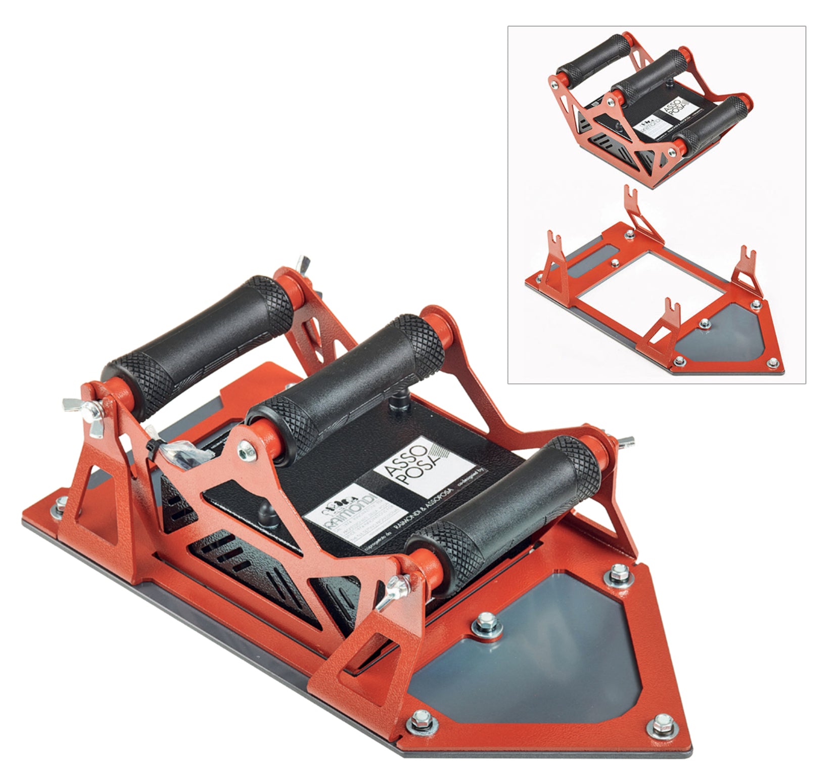 Raimondi E-FOX 321BATPRR Battipiastrelle Vibralastre Professionale a Batteria Per Alta Frequenza Vibrazione Grandi Piastrelle Espelle Aria Pavimento Rivestimento Parete Area Vibrante Piatto 21x41 cm PVC 3 Impugnature Sacca Protettiva Caricabatterie