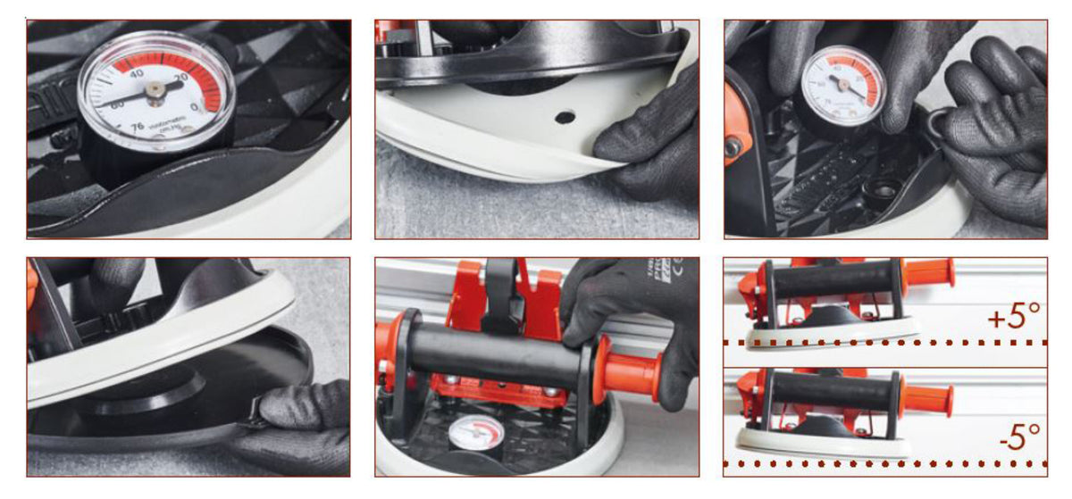 Raimondi EASY-MOVE MkIV CON VENTOSE RV175 432EM04CA Dispositivo Telescopico Per Movimentazione di Lastre Lunghezza Massima 320 cm 6 Ventose Vacuum a Pompa Gomma Antimacchia Vuotometro 4 Maniglie Scorrevoli Gommino Antiscivolo Impugnatura Protezioni Patta