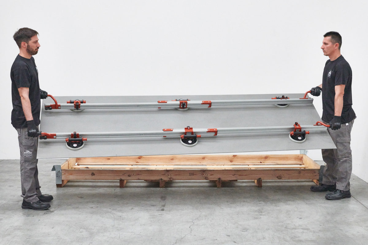 Raimondi EASY-MOVE MkIV CON VENTOSE RV175 432EM04CA Dispositivo Telescopico Per Movimentazione di Lastre Lunghezza Massima 320 cm 6 Ventose Vacuum a Pompa Gomma Antimacchia Vuotometro 4 Maniglie Scorrevoli Gommino Antiscivolo Impugnatura Protezioni Patta