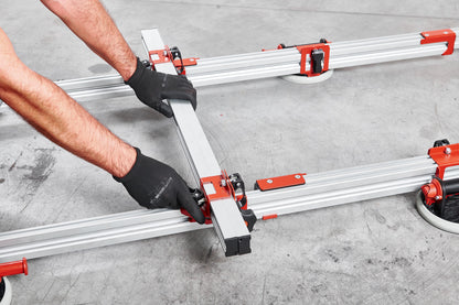 Raimondi EASY-MOVE MkIV CON VENTOSE RV175 432EM04TA Dispositivo Telescopico Per Movimentazione di Lastre Lunghezza Massima 320 cm 8 Ventose Vacuum a Pompa Gomma Antimacchia Vuotometro 2 Traverse 4 Maniglie Scorrevoli Gommino Antiscivolo Impugnatura