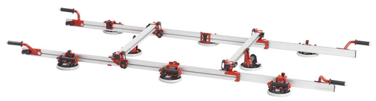 Raimondi EASY-MOVE MkIV CON VENTOSE RV175 432EM04TA Dispositivo Telescopico Per Movimentazione di Lastre Lunghezza Massima 320 cm 8 Ventose Vacuum a Pompa Gomma Antimacchia Vuotometro 2 Traverse 4 Maniglie Scorrevoli Gommino Antiscivolo Impugnatura