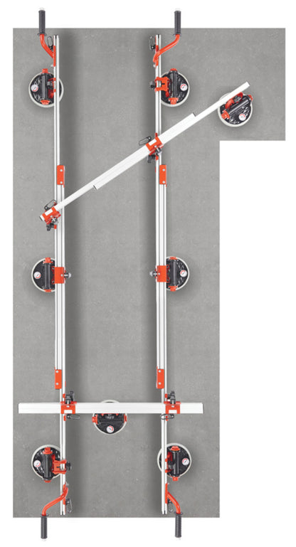 Raimondi EASY-MOVE MkIV CON VENTOSE RV175 432EM04TA Dispositivo Telescopico Per Movimentazione di Lastre Lunghezza Massima 320 cm 8 Ventose Vacuum a Pompa Gomma Antimacchia Vuotometro 2 Traverse 4 Maniglie Scorrevoli Gommino Antiscivolo Impugnatura