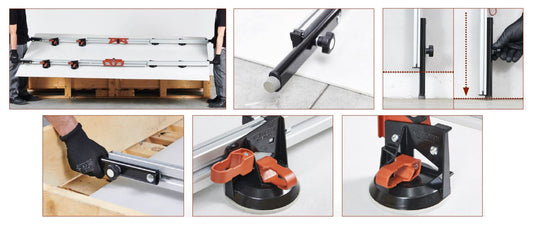 Raimondi EASY-MOVE MkIV X-LIGHT 432EM04CC Dispositivo Telescopico per Movimentazione Lastre Piastrelle di Lunghezza Massima 320 cm 8 Ventose Patta Ø 115 mm Singola Gomma Antimacchia Per Superfici Lisce 4 Impugnature Scorrevoli Gommino Antiscivolo