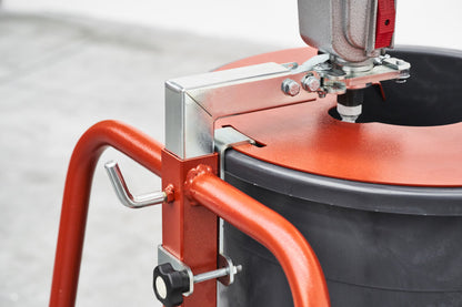 Raimondi Fluid Mix Special 238 UN Minibetoniera Con Frullatore Per Miscelare Impasti Fluidi Autolivellanti Premiscelati Sigillanti Base Cementizia Vernici Struttura Acciaio Coperchio Gambe 4 Ruote Gomma Piroettanti Secchio 75 Lt Inclinabile 61x66 H95 cm