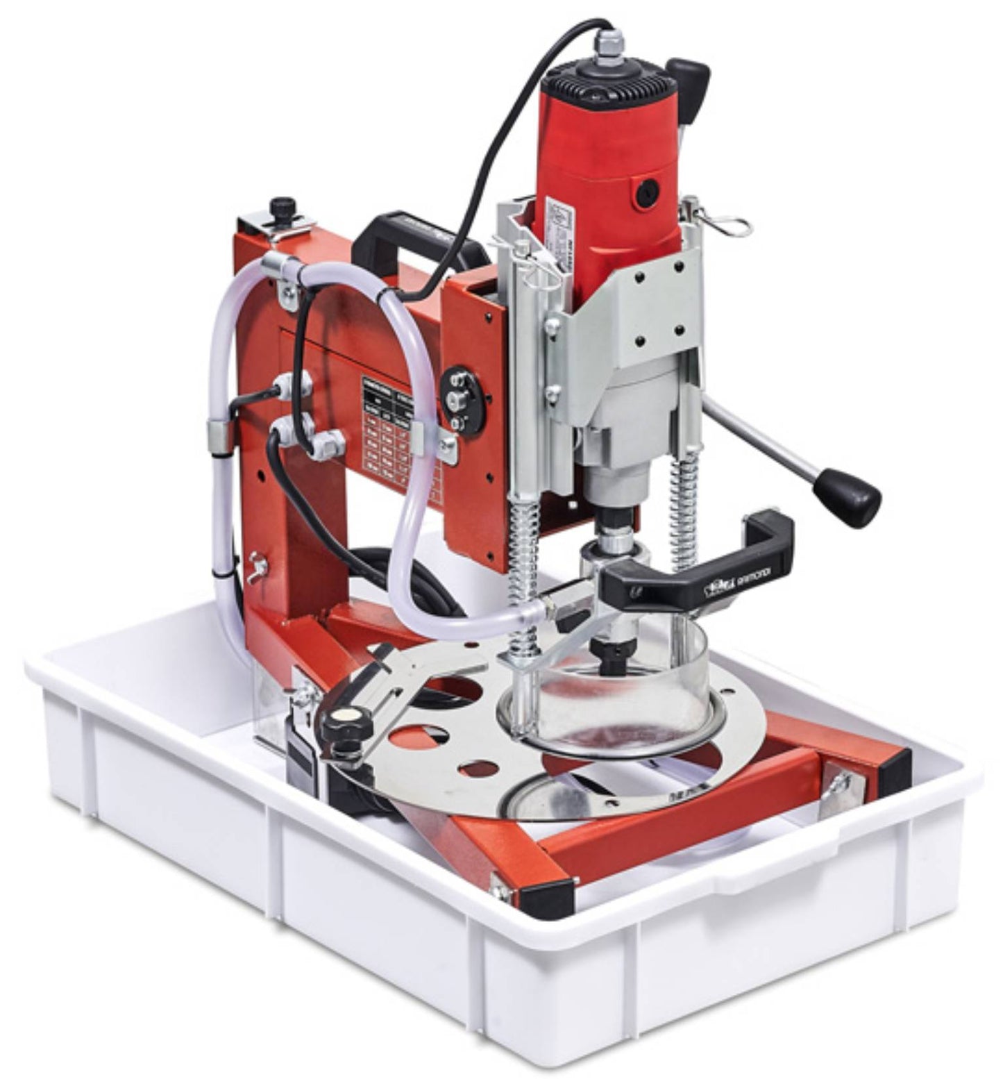 Raimondi Foraspeed 205F EU Foratrice Per Forare Piastrelle in Gres Porcellanato Marmo Granito Monocottura Bicottura Vetro Fori Mattonelle Spessore Max 30 mm Per Foretto Ø da 4 a 120 mm Raffreddamento Pompa Controforetto Rotante Misura 65x43 H48 cm
