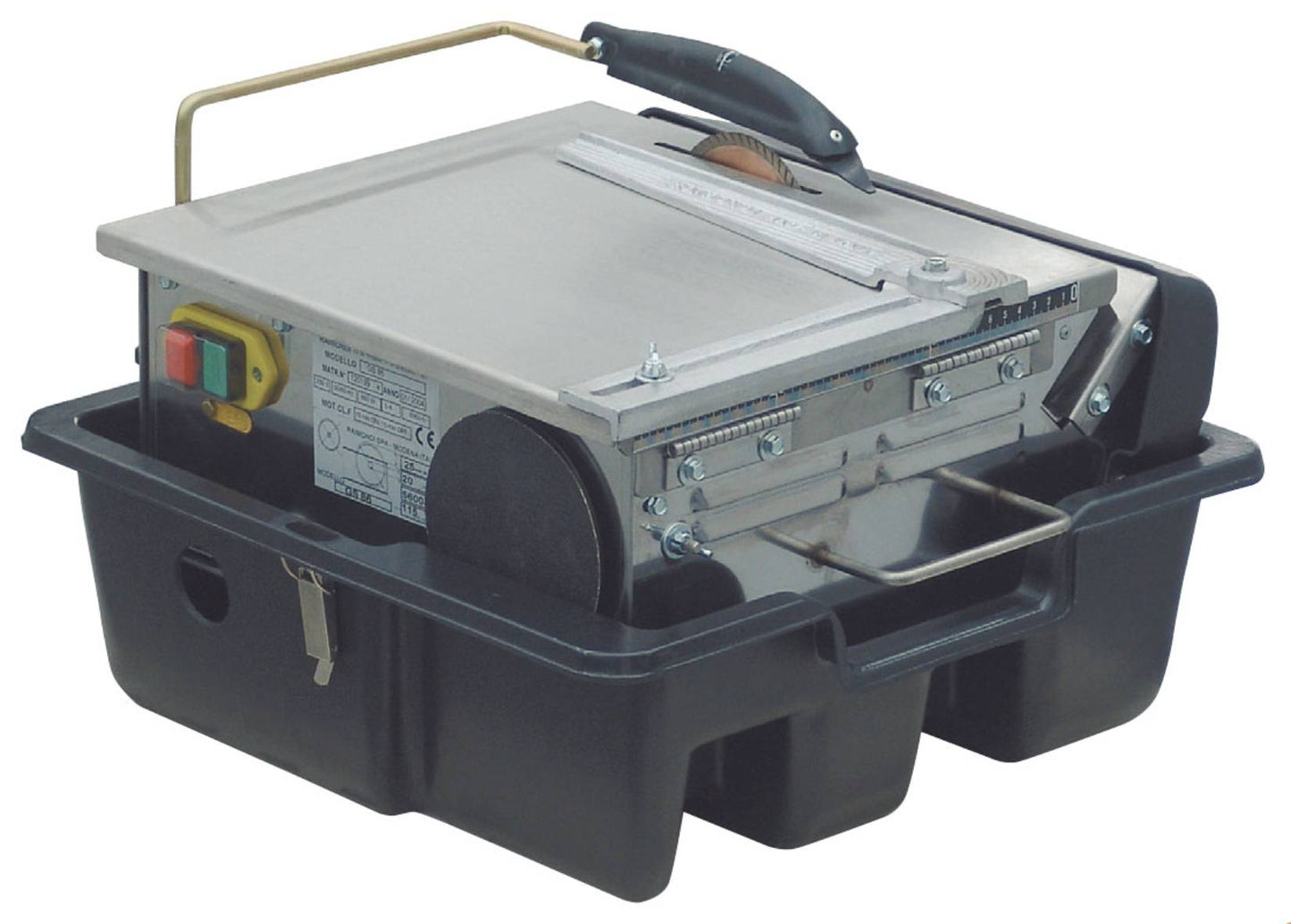 Raimondi GS86 125INOX F Segatrice Compatta Per Taglio Jolly Mattonelle Lunghezza Illimitata Spessore Massimo 50 mm Disco Turbo Per Ceramica Ø 115 mm Struttura In Acciaio Inossidabile Vasca In Plastica Rimovibile Raffreddamento Con Pompa 45x45 H30 cm