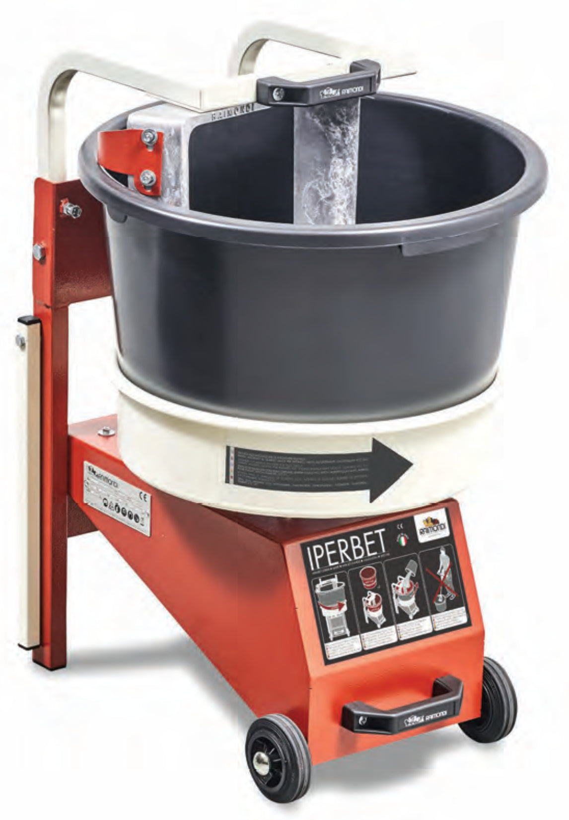 Raimondi Iperbet 110 Minibetoniera Per Miscelare Collanti Piastrelle Malta Intonaci Calcestruzzo Utensile Fisso 2 Secchi Rotanti 45 lt Gambe con Ruote Miscelazione Basso Numero Giri Garantisce Omogeneità Impasto Misura 60x51 H77 cm