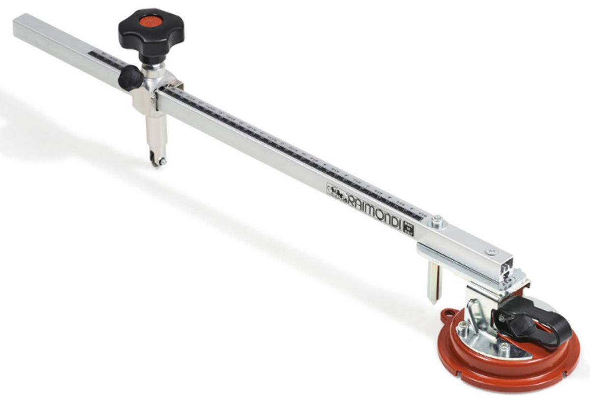 Raimondi KOMPASS 433KOMP 50 Dispositivo Per Realizzare Tagli Circolari Cerchi Semicerchi Ampio Diametro Su Lastre di Grande Formato Sistema Incisione Spacco Fori Centrati Ø 22-100 cm Decentrati Ø32-100 cm Ventosa Rotellina Perno Cuscinetti Asta Graduata