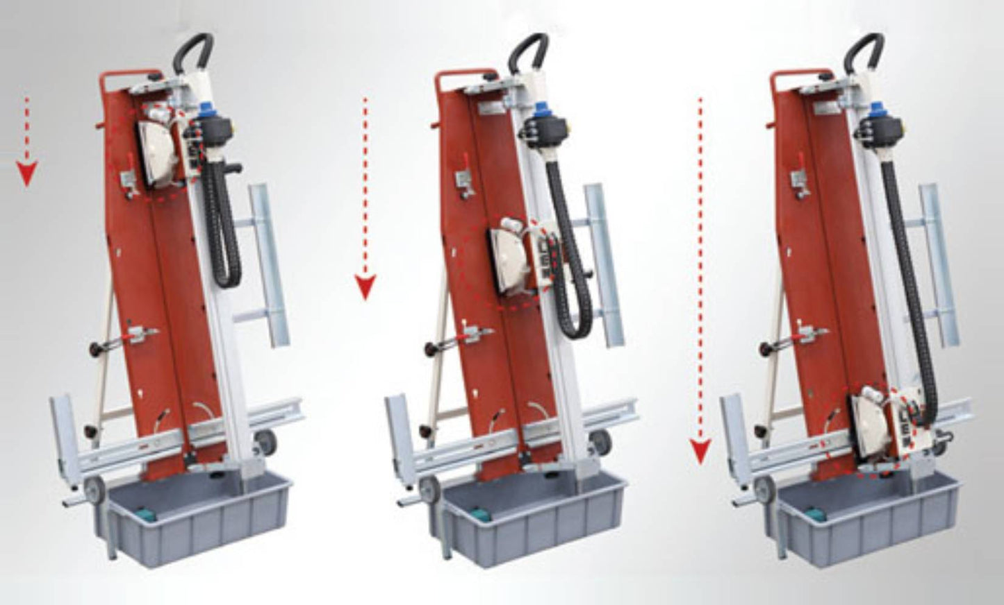 Raimondi LEM 105 426 105 Macchina Tagliapiastrella per Lavorazioni Speciali Taglio Verticale Mattonelle Grande Formato Disco per Porcellanato Ø 200 mm Barra Gruppo Motore Inclinabile Jolly Squadra Raffreddamento Pompa Vasca Polipropilene 170x84 h55 cm