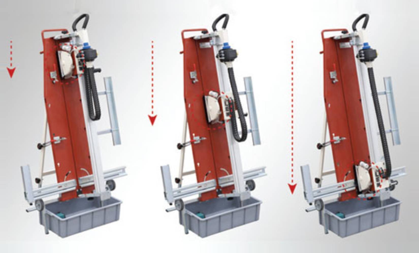 Raimondi LEM 105 426 105 Macchina Tagliapiastrella per Lavorazioni Speciali Taglio Verticale Mattonelle Grande Formato Disco per Porcellanato Ø 200 mm Barra Gruppo Motore Inclinabile Jolly Squadra Raffreddamento Pompa Vasca Polipropilene 170x84 h55 cm