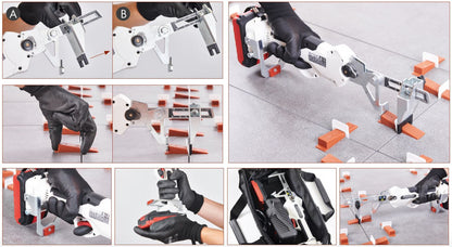 Raimondi LEVMATIC BATTERY 231 LEVBEU Pinza a Batteria Removibile Per Serraggio Cuneo Con Sacca Di Trasporto Caricabatterie Sistema Livellante RLS Regolabile In Base Allo Spessore Della Piastrella Forchetta Anteriore Millimetrata Motore Elettrico Brushless
