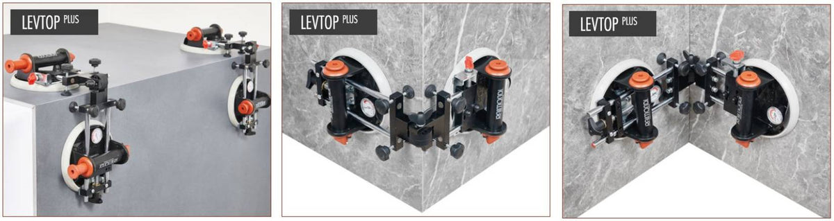 Raimondi LEVTOP PLUS 185ARLIVAV Dispositivo Installare Livellare Accostare Traslare Top Lastre Elementi Cucina Bagno Angolo Variabile Gruppo Livellamento Meccanismo Pompa Precisione Micrometrica 2 Ventose Vacuum RV175 Patta Gomma Antimacchia Vuotometro