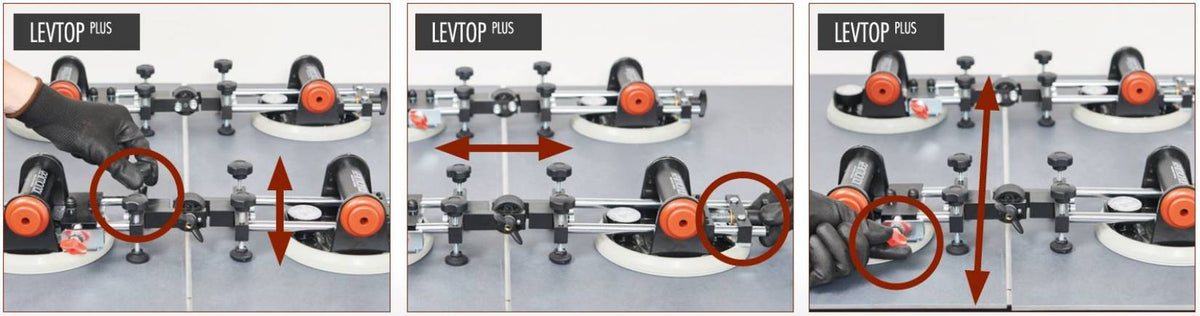 Raimondi LEVTOP PLUS 185ARLIVAV Dispositivo Installare Livellare Accostare Traslare Top Lastre Elementi Cucina Bagno Angolo Variabile Gruppo Livellamento Meccanismo Pompa Precisione Micrometrica 2 Ventose Vacuum RV175 Patta Gomma Antimacchia Vuotometro