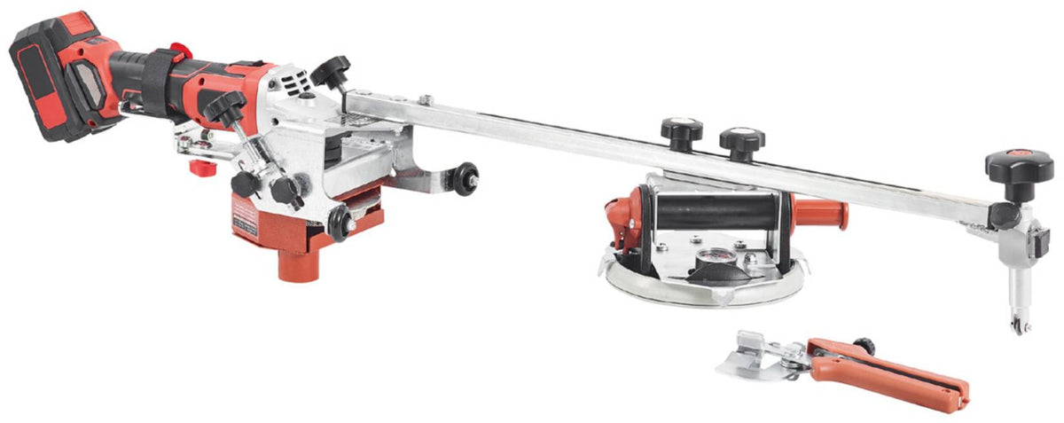 Raimondi MOTOKOMPASS 433KOMOHR Dispositivo Sagomatura Circolare Elementi Tondi Angoli Arrotondati Ø 30-100 cm Profili Mezzo Toro Smusso 45° (Jolly) Su Lastre Piastrelle H3-12mm Raggi 6 10 12 mm Uso Secco Acqua Ventosa Incisione Rotellina Pinza Troncatrice
