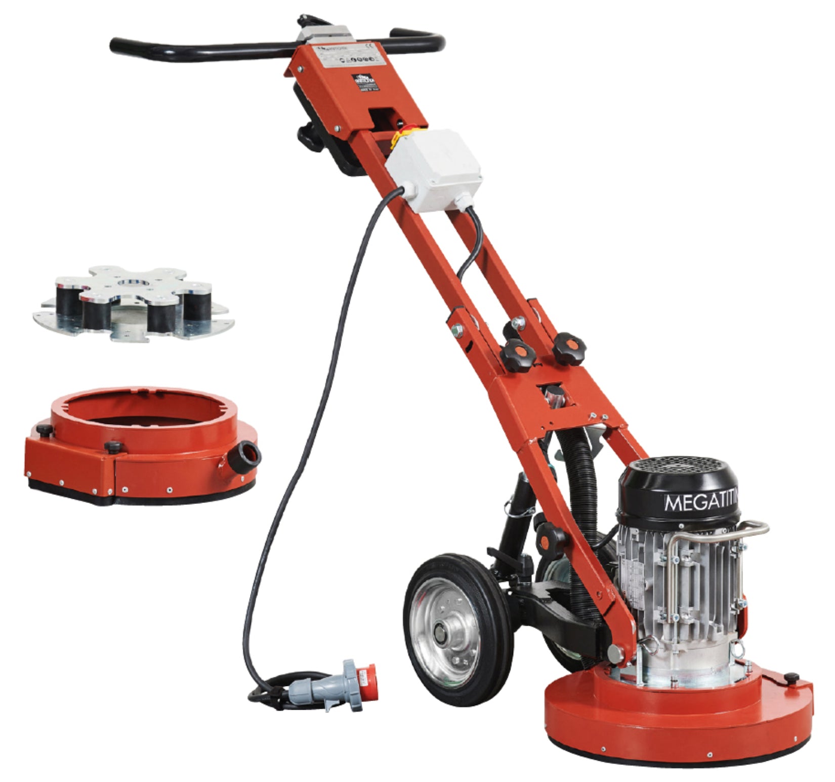 Raimondi Megatitina 334 HT400V Monospazzola Fresatrice Monodisco Graffiare Spianare Levigare Superfici Irregolari Porcellanato Marmo Resina Cemento Motore Basculante 400 V Trifase Dischi Porta Utensili Ø 380 mm e Ø 280 mm Ruote 2 Zavorre 63x150 H90 cm