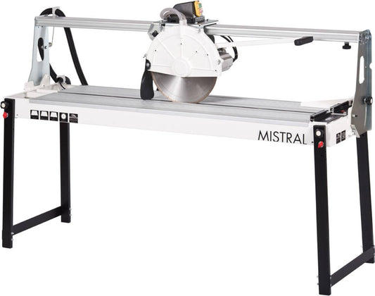 Raimondi Mistral 150 224MS 150EU Segatrice Motore Scorrevole Inclinabile Taglio 150cm Jolly Mattonelle Spessore 135mm Disco Ø300mm Troncatrice Raffreddamento Pompa Barra Scorrimento Piani Lavoro Telaio Squadra Ricalibrabile Gambe Ripiegabili 180x60 H60 cm