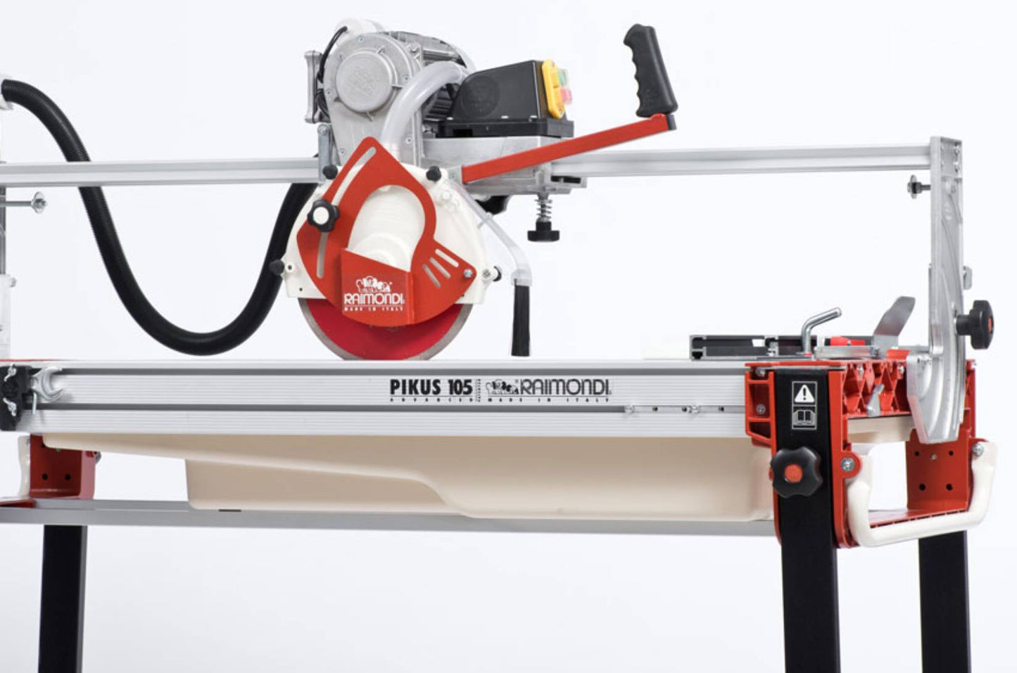 Raimondi Pikus 105 Advanced 423ADV Segatrice Motore Scorrevole Inclinabile Taglio 105 cm Jolly Mattonelle Spessore 150 mm Disco Ø 250 mm Struttura Alluminio Vasca Raffreddamento Pompa Squadra Ricalibrabile Gambe Telescopiche Copridisco Ruote 145x70 h79 cm