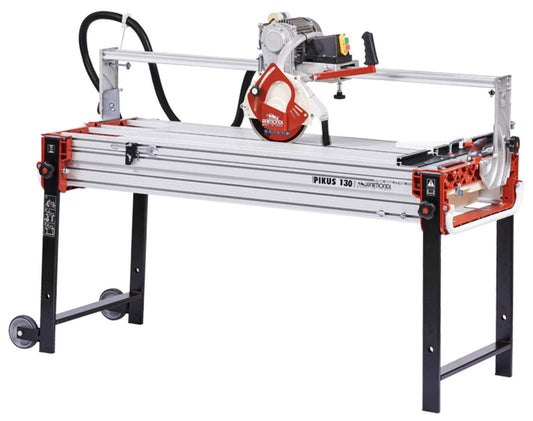 Raimondi Pikus 130 Advanced 425ADV Segatrice Motore Scorrevole Inclinabile Taglio 130 cm Jolly Mattonelle Spessore 150 mm Disco Ø 250 mm Struttura Alluminio Vasca Raffreddamento Pompa Squadra Ricalibrabile Gambe Telescopiche Copridisco Ruote 170x70 h79 cm