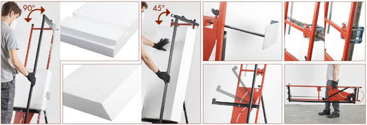 Raimondi Polystycut 194TC EU130 Taglierina a Caldo per Pannelli in Polistirolo Espanso Struttura in Acciaio Verniciato Spessore Massimo Taglio 25 cm Altezza Max 130 cm Tappi Antiscivolo Cavalletto Richiudibile Squadra Controsquadro Archetto 68x97 H177 cm