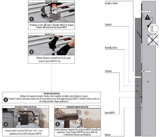 Raimondi RAI-FIX 299 C500 Confezione da 500 Ganci Per Trattenuta di Sicurezza RAIFIX in Acciaio Inossidabile AISI 304 Impedisce Caduta Piastrella Lastra Ceramica Marmo Spessore Maggiore o Uguale 8 mm Dimensione 40x120 mm 11 Fori