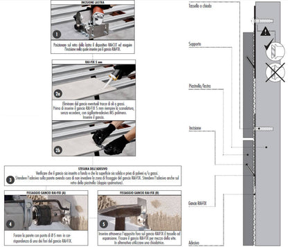 Raimondi RAI-FIX 299 5MM 120 Confezione da 120 Ganci Per Trattenuta di Sicurezza RAIFIX in Acciaio Inossidabile AISI 304 Impedisce Caduta Piastrella Lastra Ceramica Marmo Spessore da 5 a 6 mm Dimensione 40x120 mm 11 Fori
