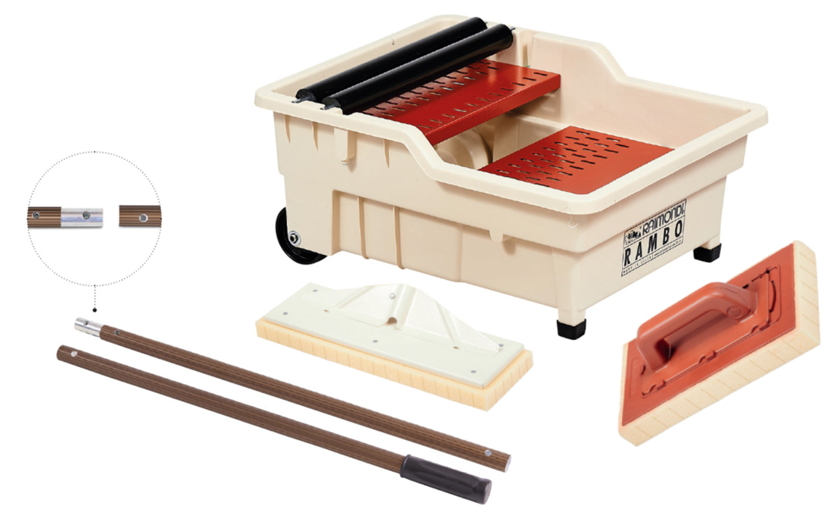 Raimondi Rambo 355 NSWE T Per Eliminare Pulire Residui Sigillanti di Pavimenti Rivestimenti Frattazzo Spugna Sweepex Con Tagli Impugnatura Manico Alluminio Scomponibile Vasca 40 Litri Griglia Ruote Diametro Ø 100 mm 60x50 H30 cm