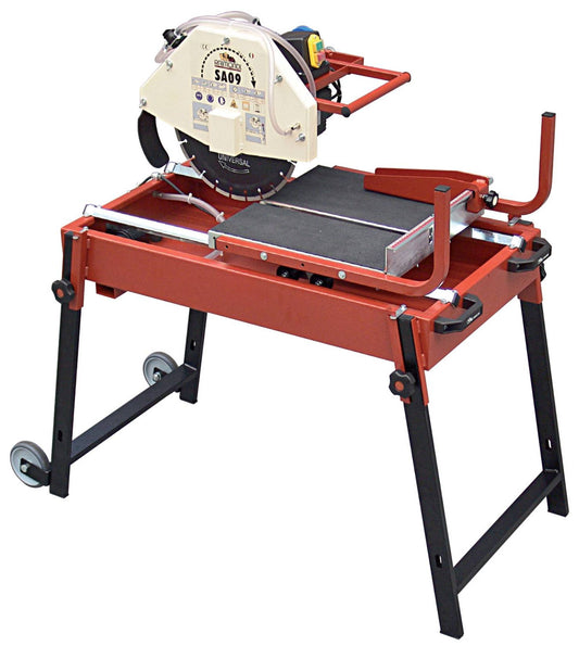 Raimondi SA09 203SA09 Segatrice Con Carrello Scorrevole Taglio 80 cm Jolly Mattonelle Spessore Massimo 250 mm Disco Ø 360 mm Gruppo Motore Asportabile Troncatrice Raffreddamento Pompa Gambe Telescopiche Ruote Per Trasporto Maniglie Misura 120x70 H75 cm