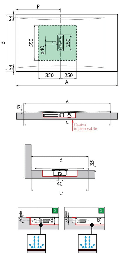 Novellini Custom Piatto Doccia Dimensione 120x70 Altezza Spessore 3,5 cm Colore Bianco Con Trattamento Antiscivolo Installazione Appoggio Filo Pavimento Sagomabile Superficie Liscia Materiale Metacrilato Compreso Piletta Scarico e Copri Piletta