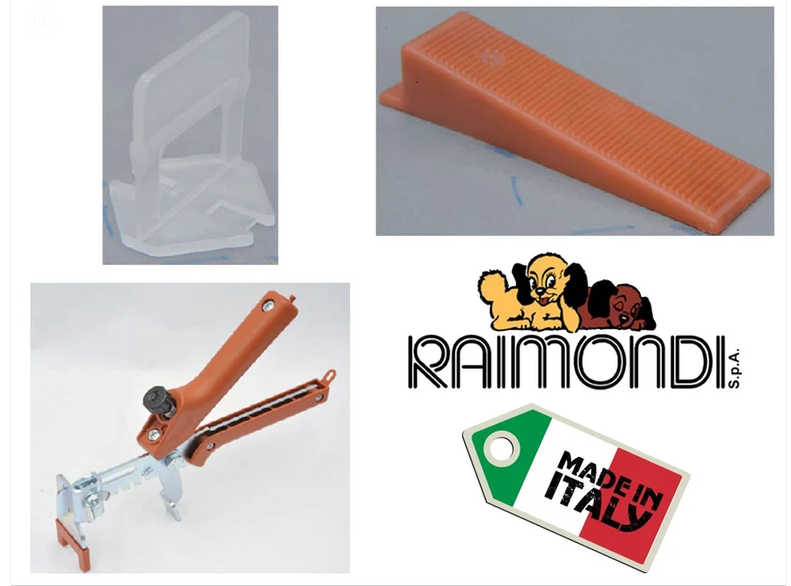 Raimondi Levelling System R.L.S. 2200 Basi Distanziatori Auto Livellanti per fuga piastrelle da 1,5 mm e Altezza Mattonella da 3 a 12 mm + 250 Cunei + 2 PinzE Per Applicare le Mattonelle a Pavimento