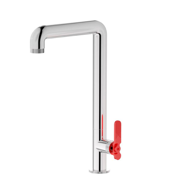 1 Miscelatore lavello marca IB Rubinetti modello Bold Lever Flat finitura ottone cromato appoggio monoforo leva piatta laterale colore rosso = € 515,00 compreso di spedizione a Bologna (BO) CAP 40137