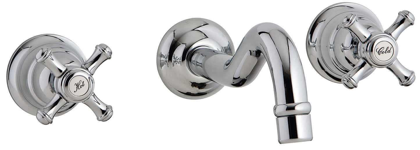 Rubinetterie Treemme 3M OLD ITALY RWIT 4452 CC 50 + RWIT 3A60 ZZ 02 Miscelatore Gruppo Lavabo Incasso A Muro 210 mm 3 Fori Materiale Ottone Finitura Cromata