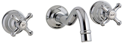 Rubinetterie Treemme 3M OLD ITALY RWIT 4452 CC 50 + RWIT 3A60 ZZ 02 Miscelatore Gruppo Lavabo Incasso A Muro 210 mm 3 Fori Materiale Ottone Finitura Cromata