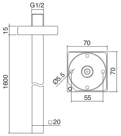 Rubinetterie Treemme 3M Q30 IT 6577 CC ZZ ZZ Bocca a Soffitto Con Rosone Getto Erogazione Uscita Acqua Materiale Ottone Finitura Cromata Forma Quadra Stile Moderno Monoforo Lunghezza 1600 mm Portata Acqua 5 Litri Al Minuto
