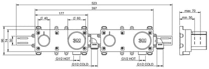 Rubinetterie Treemme 3M Aurelia RWIT 2CD7 CC 01 + RWIT 51D7 ZZ 12 Miscelatore Vasca / Doccia Incasso Muro Meccanico Parte Interna Esterna Inclusa 4 Fori Con Piastra Staffa Cartongesso Ottone Cromato 2 Leve Classico Contemporaneo Doccetta Flessibile