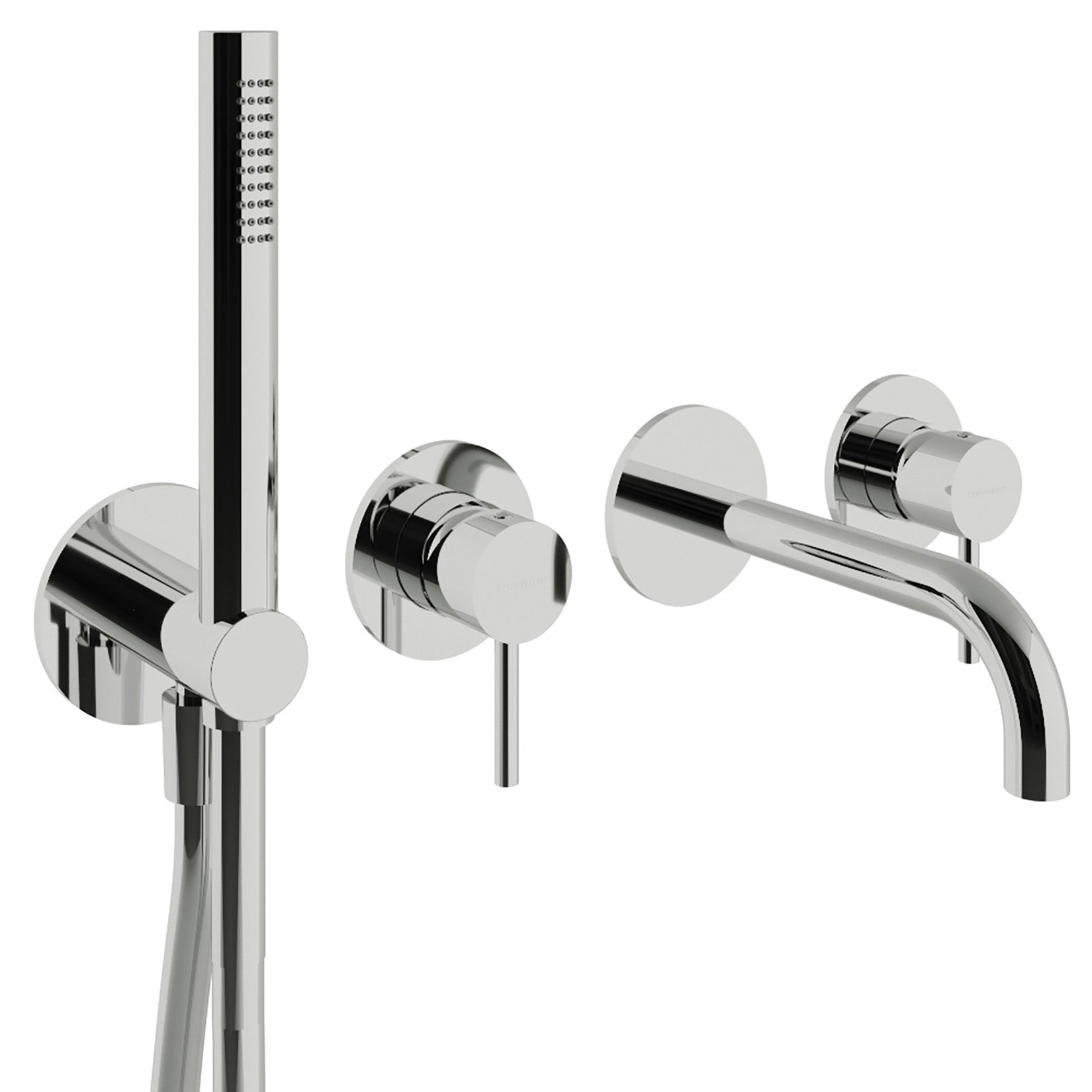 Rubinetterie Treemme 3M X-Change_mono RWIT 75D8 CC 01 + RWIT 51D7 ZZ 12 Miscelatore Vasca / Doccia Incasso Muro Meccanico Parte Interna Esterna Inclusa 4 Fori Senza Piastra Staffa Cartongesso Ottone Cromato 2 Leve Stile Moderno Doccetta Flessibile
