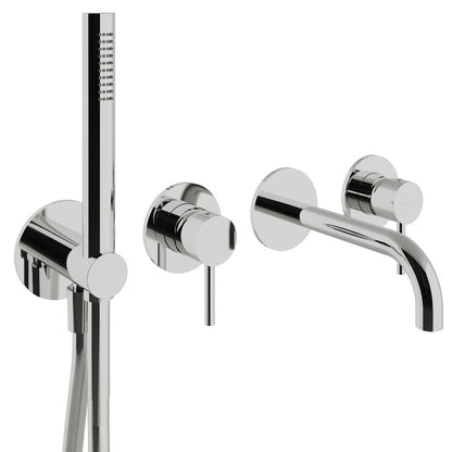 Rubinetterie Treemme 3M X-Change_mono RWIT 75D8 CC 01 + RWIT 51D7 ZZ 12 Miscelatore Vasca / Doccia Incasso Muro Meccanico Parte Interna Esterna Inclusa 4 Fori Senza Piastra Staffa Cartongesso Ottone Cromato 2 Leve Stile Moderno Doccetta Flessibile