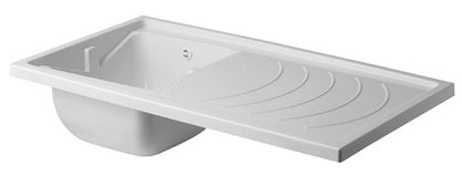 Negrari Magica 2008CSSX Lavatoio Coprilavatrice Montato Bianco 109x60 H89 cm Vasca Sinistra Lavatrice Destra Mobile Lavanderia Nobilitato Idrofugo Lavabo Polipropilene Asse Legno Anta Rallentata Fondo Alluminio Cesto Scorrevole Sifone Piletta Piedini