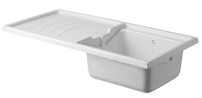 Negrari Magica 2800DX Lavatoio Coprilavatrice Montato Bianco 124x60 H89 cm Vasca Destra Lavatrice Sinistra Mobile Lavanderia Nobilitato Idrofugo Ante Lucide Lavabo Polipropilene Asse Legno Chiusura Rallentata Salvafondo Alluminio Sifone Piletta Piedini