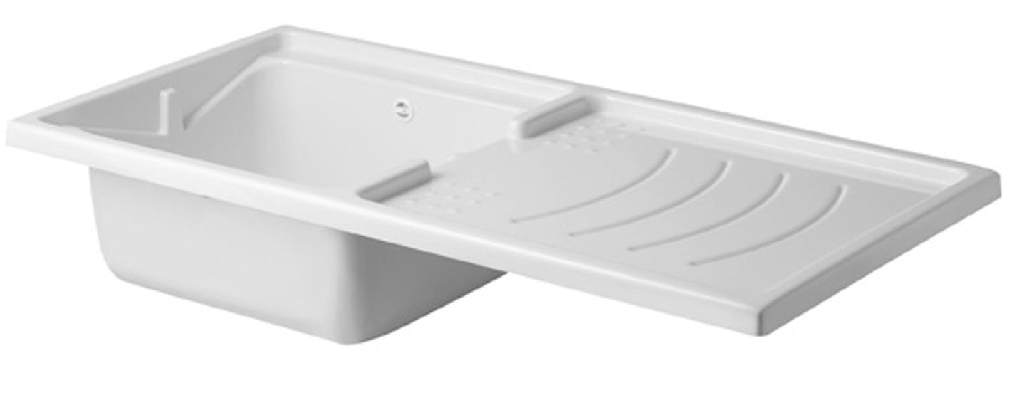 Negrari Magica 2800SX Lavatoio Coprilavatrice Montato Bianco 124x60 H89 cm Vasca Sinistra Lavatrice Destra Mobile Lavanderia Nobilitato Idrofugo Ante Lucide Lavabo Polipropilene Asse Legno Chiusura Rallentata Salvafondo Alluminio Sifone Piletta Piedini
