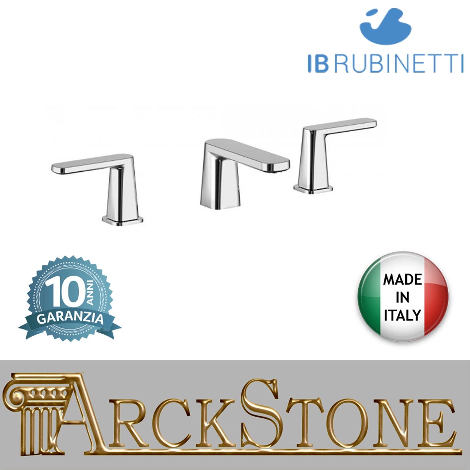 Miscelatore lavabo tre fori bocca bassa completo di piletta di scarico click-clack marca IB rubinetti modello Taaac rubinetteria rubinetto ottone cromato fontana finitura cromo rivenditore autorizzato campania arredamento garanzia 10 anni azienda