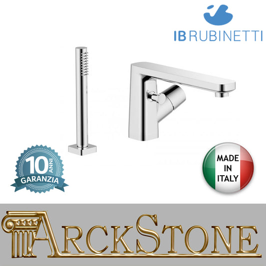Miscelatore bordo vasca due fori da appoggio con doccia marca IB rubinetti modello Taaac rubinetteria rubinetto ottone cromato fontana finitura cromo rivenditore autorizzato campania arredamento garanzia 10 anni azienda certificata made in italy