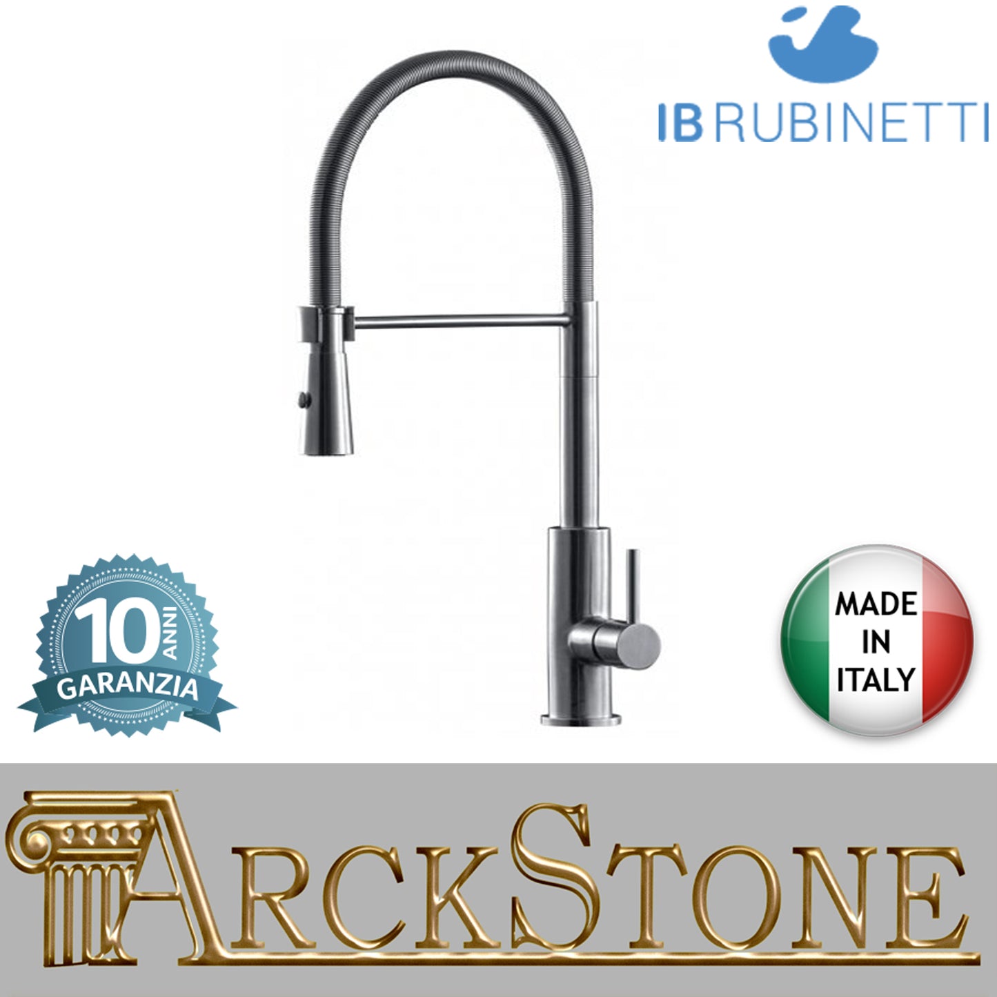 Miscelatore lavello monoforo leva laterale con molla marca IB rubinetti modello Serie Acciaio Materiale Acciaio Finitura Nickel Spazzolato rubinetteria cucina rivenditore autorizzato fontana campania garanzia 10 anni azienda certificata made in italy
