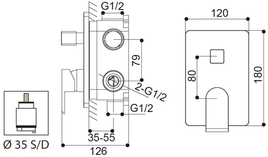 Miscelatore Incasso Doccia Con Deviatore Meccanico Duemmeggi Air Installazione Muro Parete 2 Vie 2 Fori Meccanico 1 Leva Manopola Monocomando Con Piastra Rotondo Stile Moderno Ottone Finitura Cromata Made in Italy Garanzia 5 Anni